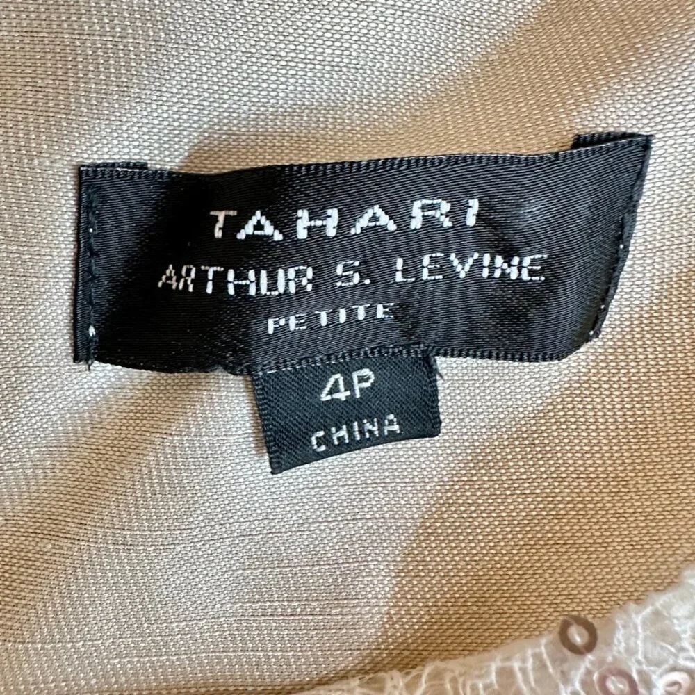 Tahari Cocktail Dress Beaded Bodice Sleeveless Size 4 Petite Ivory Lace - Picture 10 of 15